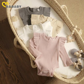 ma&baby 0-24M Άνοιξη Φθινόπωρο Νεογέννητο κοριτσάκι Romper Βρεφική πλεκτή φόρμα βολάν Μαλακό μακρυμάνικο μονόχρωμο ένδυμα