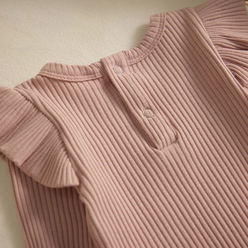 ma&baby 0-24M Άνοιξη Φθινόπωρο Νεογέννητο κοριτσάκι Romper Βρεφική πλεκτή φόρμα βολάν Μαλακό μακρυμάνικο μονόχρωμο ένδυμα