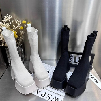 Обувки за жени 2023 г. Нови удобни дишащи еластични дамски ботуши Пънк ботуши на платформа с масивен ток Зимни модни готически обувки