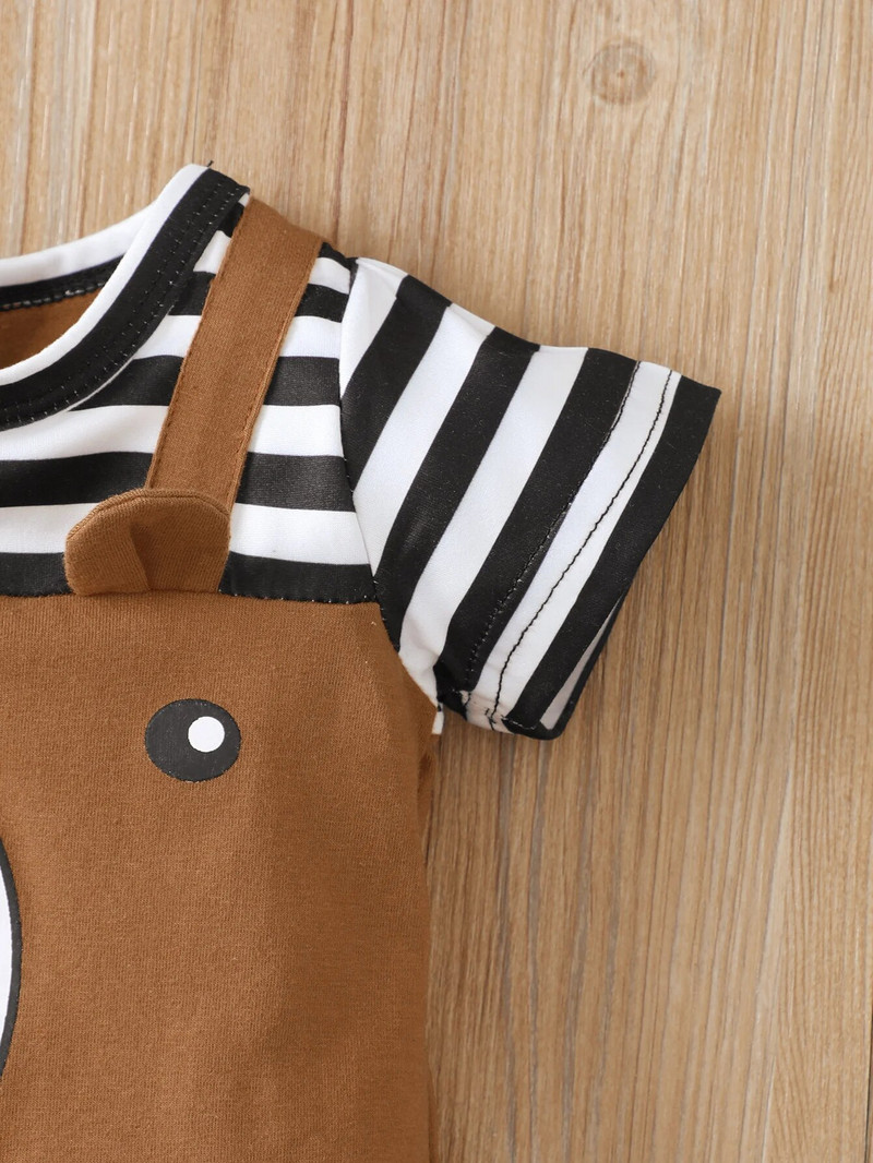 Haine pentru bebeluși nou-născut pentru sugari drăguți urși barcelă retro cu mâneci scurte body imprimat 2 buc salopete pentru bebeluș băiețel Jocuri de vară