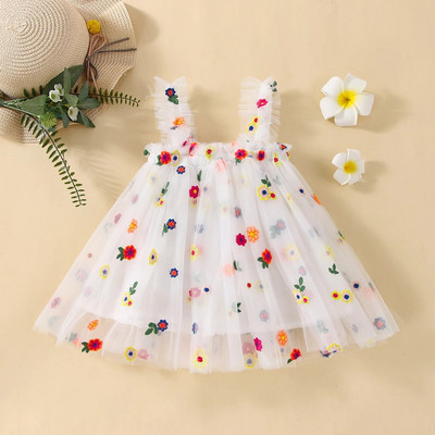 2023 Noi haine pentru fetiță, multicolore, brodate, cu plasă florală, rochie drăguță pentru fetiță, rochii pufoase prințesă de petrecere