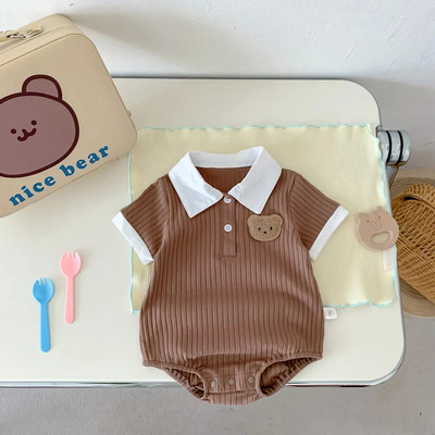 2023 Βρεφικά ρούχα Καλοκαιρινή Νέα γελοιογραφία Bear Newborn Baby Boys Romper Πλεκτή Βαμβακερή κοντομάνικη φόρμα