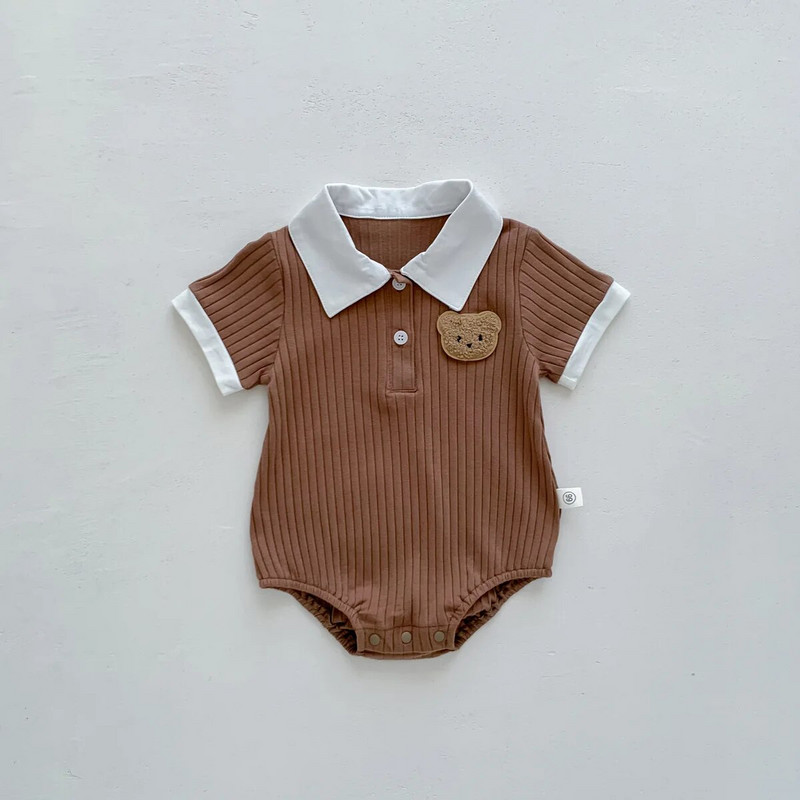 2023 Βρεφικά ρούχα Καλοκαιρινή Νέα γελοιογραφία Bear Newborn Baby Boys Romper Πλεκτή Βαμβακερή κοντομάνικη φόρμα