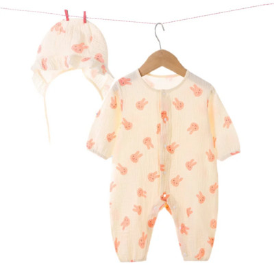 Desen animat ursuleț din muselină, costum de pălărie, costum de vară, toamnă, pentru bebeluși, haine pentru sugari, fete, haină din bumbac moale, salopetă respirabilă pentru băieți 0-3 t