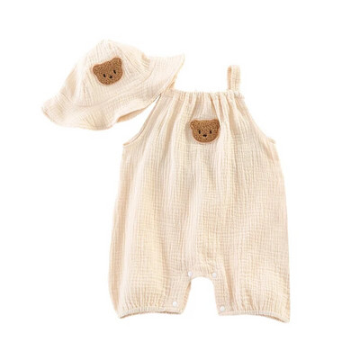 Desen animat ursuleț din muselină, costum de pălărie, costum de vară, toamnă, pentru bebeluși, haine pentru sugari, fete, haină din bumbac moale, salopetă respirabilă pentru băieți 0-3 t