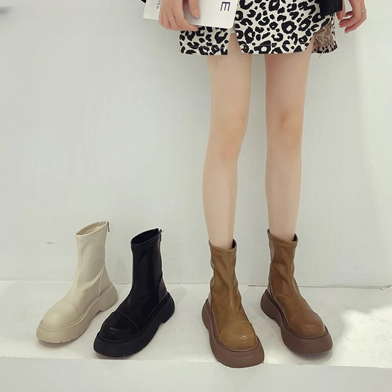 Punk stílusú, lapos, boka, női csizma, divatos, vastag alsó, gótikus 2023-as új női csizmák, cipők, új, közepes hosszúságú csizmák