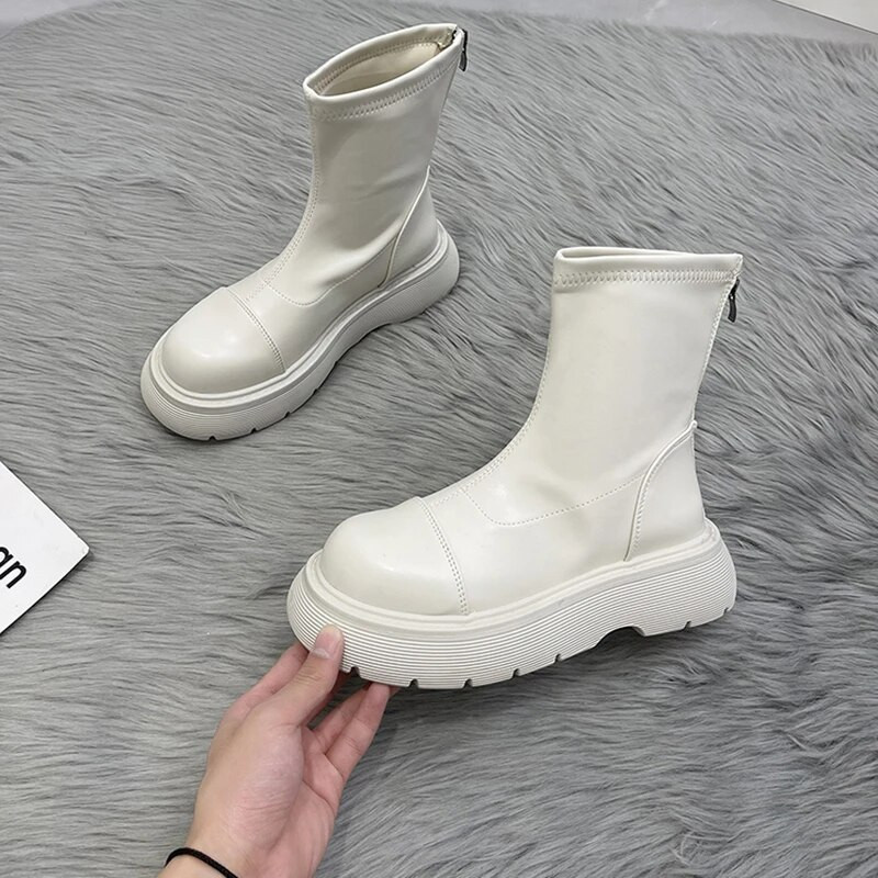 Punk stílusú, lapos, boka, női csizma, divatos, vastag alsó, gótikus 2023-as új női csizmák, cipők, új, közepes hosszúságú csizmák