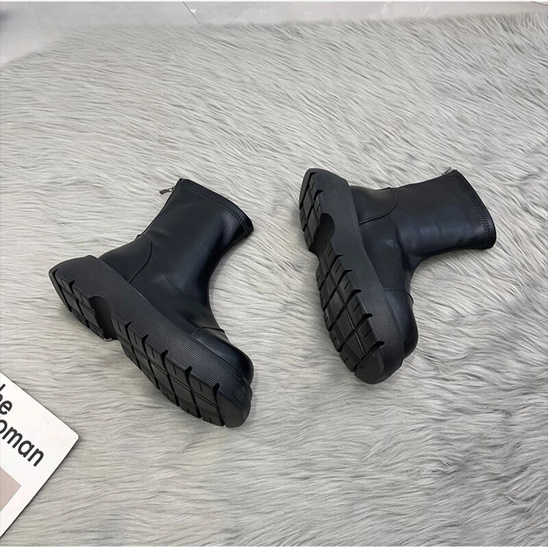 Punk stílusú, lapos, boka, női csizma, divatos, vastag alsó, gótikus 2023-as új női csizmák, cipők, új, közepes hosszúságú csizmák