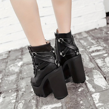Γυναικείες μπότες με ψηλοτάκουνα πλατφόρμα Goth με κορδόνια με φερμουάρ στο πλάι, αντιολισθητικά μποτάκια πανκ κοντές μπότες μοτοσυκλέτας