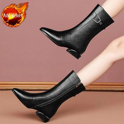 Dámske topánky s polovysokou špičkou, elegantné s nízkym podpätkom, dámske čižmy do polovice lýtok, kamienkové, doprava zdarma, puzdro