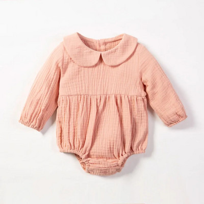 2023 Baby μακρυμάνικο Romper Solid Casual Triangle Climbing Suit Baby girl Cute jumpsuit 0-24M 100% βαμβακερό λινό νεογέννητο