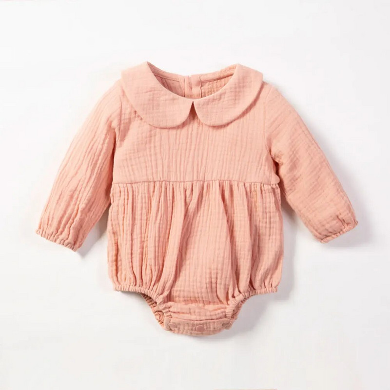 2023 Baby μακρυμάνικο Romper Solid Casual Triangle Climbing Suit Baby girl Cute jumpsuit 0-24M 100% βαμβακερό λινό νεογέννητο