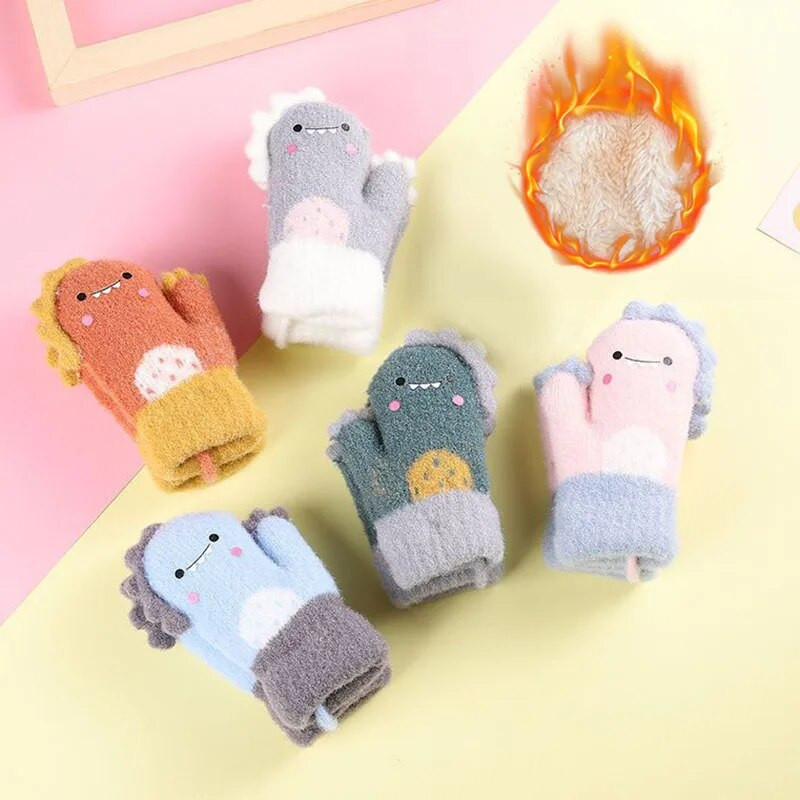 1 pereche de mănuși pentru bebeluși de dinozaur, calde, toamnă, iarnă, copii, fată, băiat, cu degete pline, tricotate groase, în aer liber, mănuși pentru copii mici