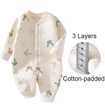 Salopetă pentru nou-născut din muselină Urs din desene animate Salopete pentru bebeluși cu mâneci lungi pentru băieți, fete, haine de toamnă, ținută pentru sugari, baterie pentru copii mici 0-18 m