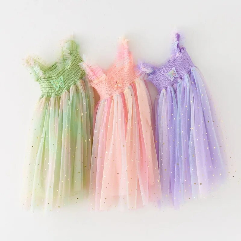Μόδα νέα βρεφικά ρούχα για κοριτσάκια μονόχρωμα περιτυλίγματα πεταλούδα διακοσμητικά με παγιέτες με δίχτυ μωρό φόρεμα Princess TuTu