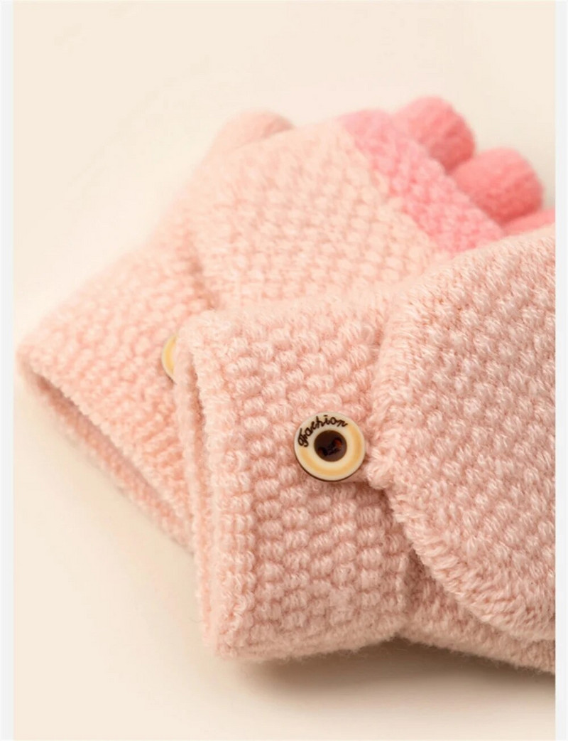 BalleenShiny Copii Copii Mănuși de iarnă pentru copii Mănuși tricotate Mănuși cu jumătate de deget Flip Băieți Fete Mănuși pentru copii în aer liber Mănuși de șofat calde