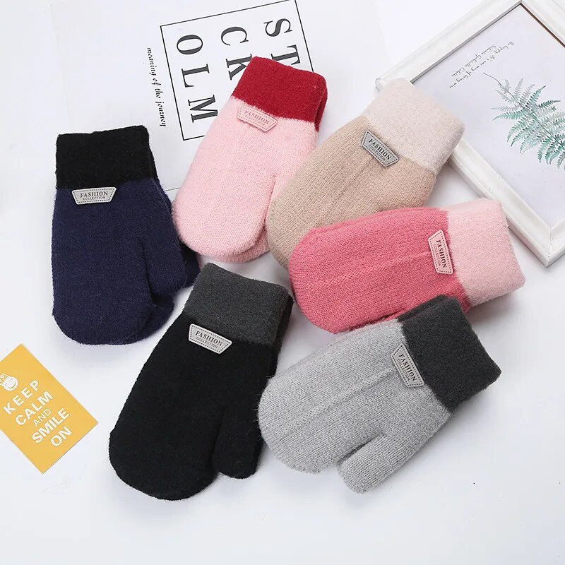 Mănuși de iarnă Copii Bebeluși Băieți Fete Mănuși pentru copii Degete pline Mănuși tricotate Catifea caldă groasă pentru 3-6 ani Copii mici