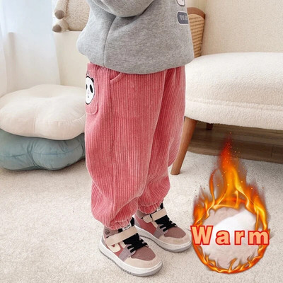 Pantaloni pentru bebeluși, iarna 2023, noi copii, băieți și fete, culoare uni, căptușiți, calduri, leggings casual, pantaloni cu model de desene animate de buzunar