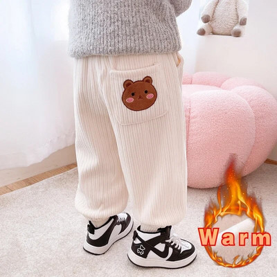 Pantaloni pentru bebeluși, iarna 2023, noi copii, băieți și fete, culoare uni, căptușiți, calduri, leggings casual, pantaloni cu model de desene animate de buzunar