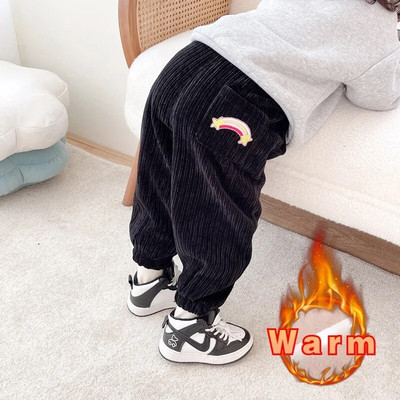 Pantaloni pentru bebeluși, iarna 2023, noi copii, băieți și fete, culoare uni, căptușiți, calduri, leggings casual, pantaloni cu model de desene animate de buzunar