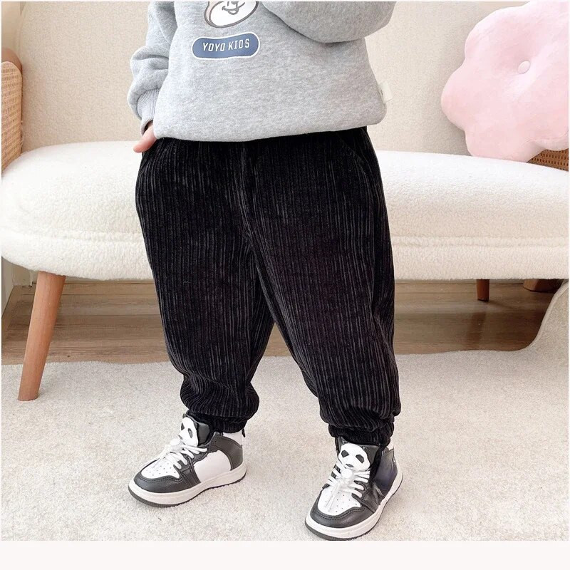 Pantaloni pentru bebeluși, iarna 2023, noi copii, băieți și fete, culoare uni, căptușiți, calduri, leggings casual, pantaloni cu model de desene animate de buzunar