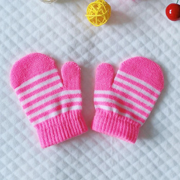 Χειμερινά πλεκτά γάντια μωρού 1-5 ετών Ζεστά μάλλινα παιδικά γάντια για κορίτσια Παιδικά ριγέ βελονάκι Γάντια για μικρά παιδιά