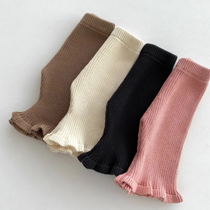 Toamna 2023, pantaloni de tricotaj pentru fetiță, pentru 0-3 ani, copii nou-născuți, culoare uni, talie elastică, tricotat, pantaloni evazați, haine