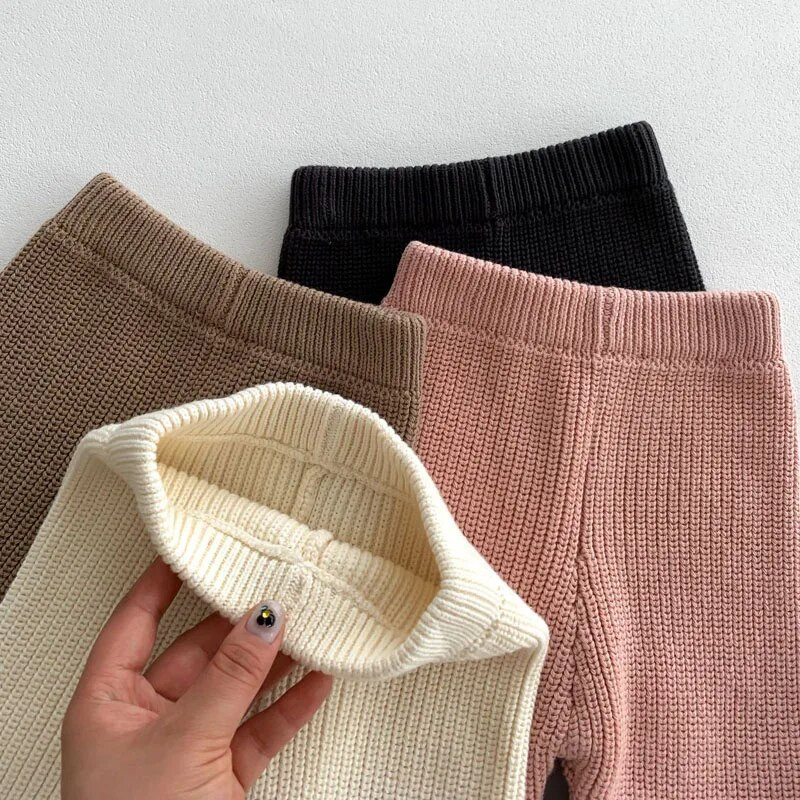 Toamna 2023, pantaloni de tricotaj pentru fetiță, pentru 0-3 ani, copii nou-născuți, culoare uni, talie elastică, tricotat, pantaloni evazați, haine