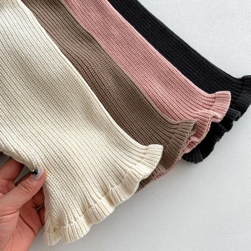 Toamna 2023, pantaloni de tricotaj pentru fetiță, pentru 0-3 ani, copii nou-născuți, culoare uni, talie elastică, tricotat, pantaloni evazați, haine