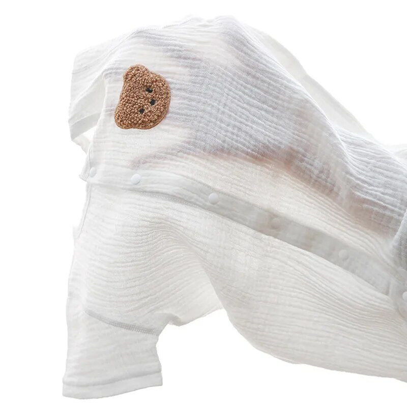 2023 Κορεατικό Βρεφικό Romper Muslin κοντό μανίκι για κορίτσια Αγόρια Cute Bear Ολόσωμα Ρούχα Νεογέννητα Καλοκαιρινά λεπτά φορμάκια
