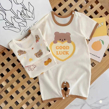 Baby Summer Bear Clothes 2023 Детски дрехи Памучен гащеризон с къс ръкав Костюм за катерене Baby Boy Romper Бебе 6 месеца