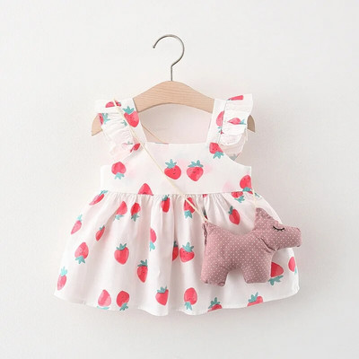 Νεογέννητο 2023 Καλοκαιρινό μωρό φόρεμα πριγκίπισσας Χαριτωμένο φιόγκο τύπωμα λεμόνι Αμάνικα φορέματα για μικρά κορίτσια Ρούχα για μικρά κορίτσια Βρεφικά ρούχα