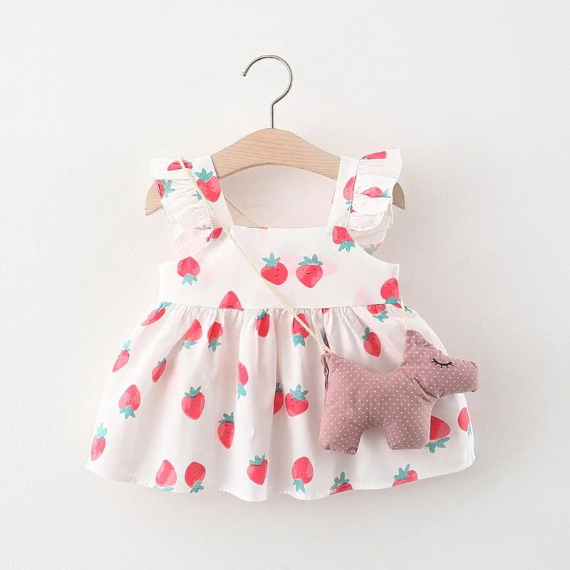 Νεογέννητο 2023 Καλοκαιρινό μωρό φόρεμα πριγκίπισσας Χαριτωμένο φιόγκο τύπωμα λεμόνι Αμάνικα φορέματα για μικρά κορίτσια Ρούχα για μικρά κορίτσια Βρεφικά ρούχα