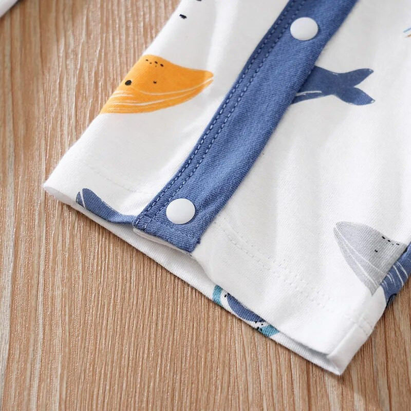 Άνοιξη και φθινόπωρο, αγόρια και κορίτσια, χαριτωμένο καρτούν φάλαινα με πλήρη εκτύπωση Βαμβακερό άνετο μακρυμάνικο κορμάκι για μωρά