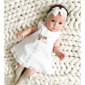 0-24 luni nou-născut nou-născut fetițe rochie prințesă albă dantela bowknot rochie fără mâneci bentita haine set de ținute
