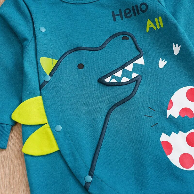 Άνοιξη και φθινόπωρο, αγόρια και κορίτσια, χαριτωμένα κινούμενα σχέδια δεινοσαύρων τρισδιάστατης εκτύπωσης Άνετο μακρυμάνικο βρεφικό κορμάκι