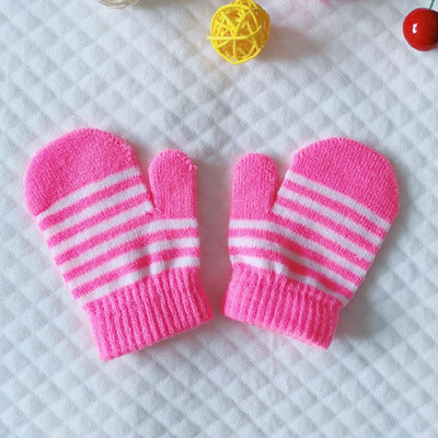 1-5Y Двуцветни райета Бебешки ръкавици Зимни топли детски бебешки ръкавици за момичета Плетени детски ръкавици за малко дете Дебели ръкавици с цял пръст на едро