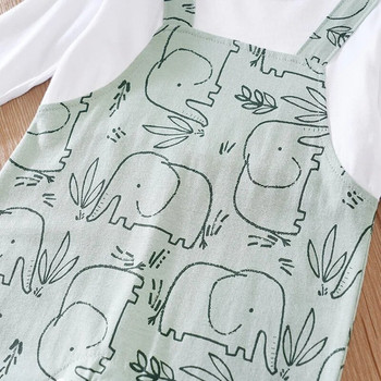 Baby Spring and Autumn Cute Little Elephant Full Print Μακρυμάνικο παντελόνι Βαμβακερό κορμάκι με λουράκι