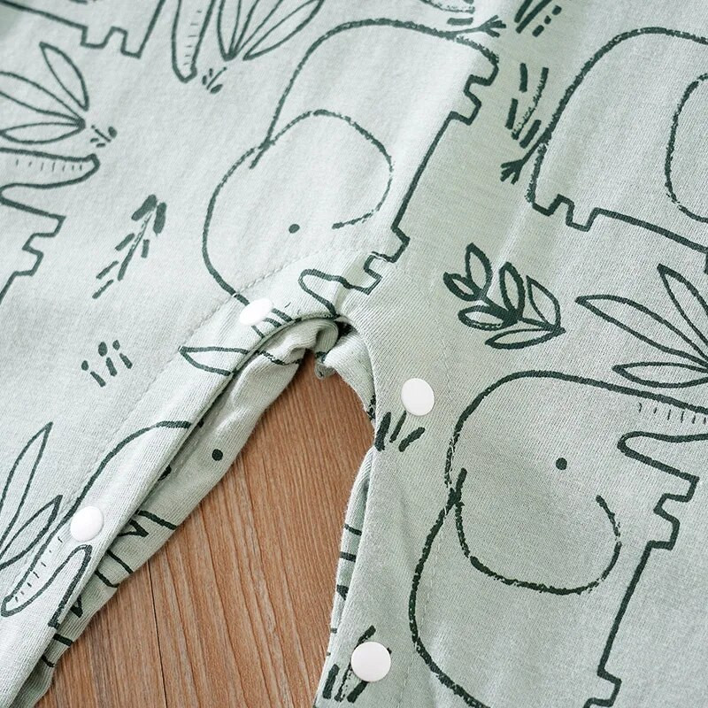 Baby Spring and Autumn Cute Little Elephant Full Print Μακρυμάνικο παντελόνι Βαμβακερό κορμάκι με λουράκι
