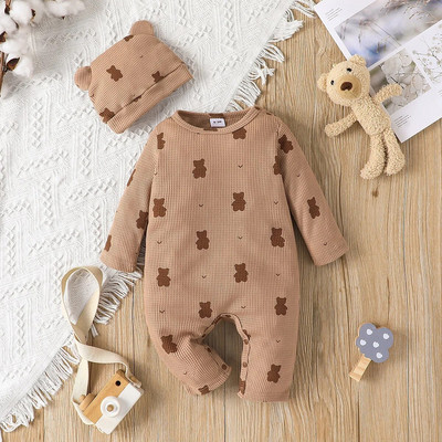 【Pălărie cadou】Set Bebeluș Unisex Băiat Fată Nou-Născut Onesies Salopetă 0-18 luni Îmbrăcăminte pentru copii mici Salopetă cu mânecă lungă pentru sugari din desene animate