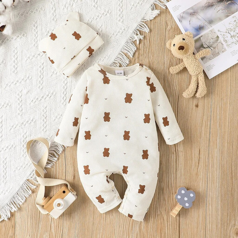 【Καπέλα δώρου】Σετ Μωρό Unisex Αγόρι Κοριτσάκι Νεογέννητο Onesies Romper 0-18 μηνών Βρεφικά ρούχα μακρυμάνικη φόρμα κινουμένων σχεδίων για αρκούδα