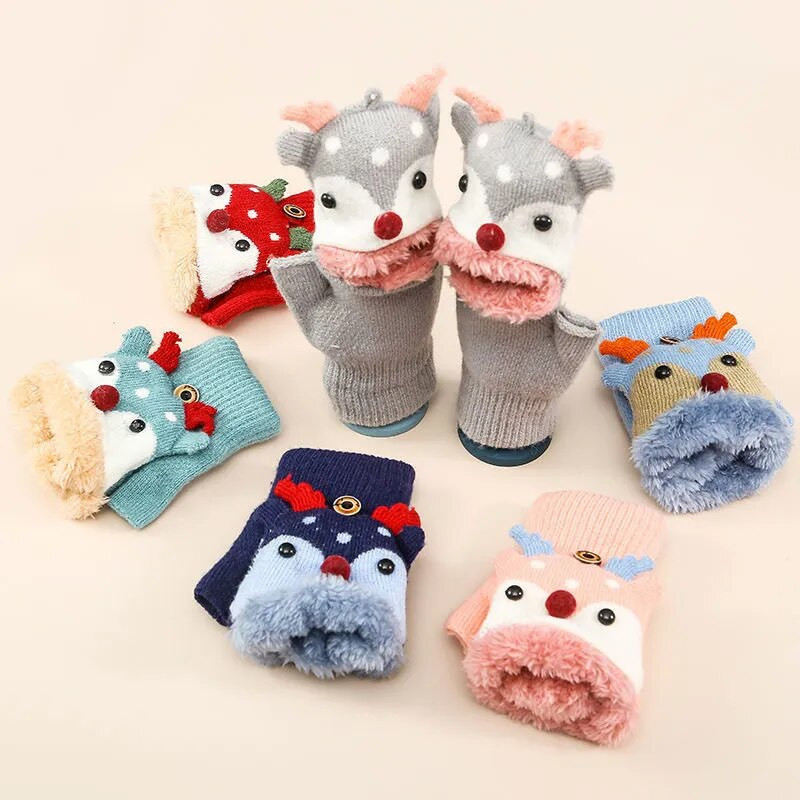 Mănuși calde pentru fete, iarnă, mănuși pentru copii, tricotate, desene animate, mănuși de elan, accesorii de Crăciun варежки детские зимние