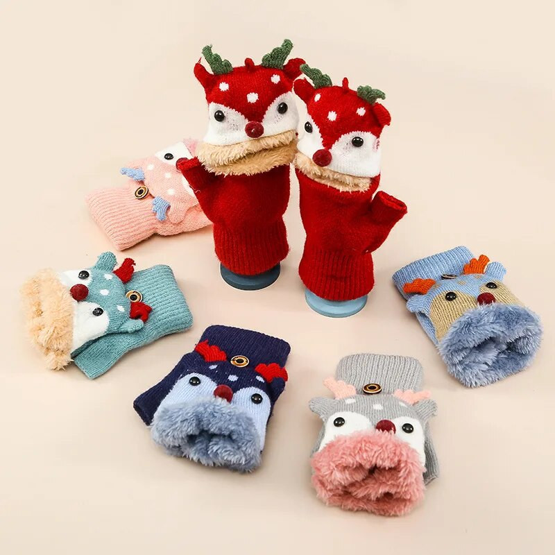 Mănuși calde pentru fete, iarnă, mănuși pentru copii, tricotate, desene animate, mănuși de elan, accesorii de Crăciun варежки детские зимние