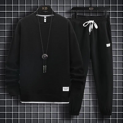 Seturi de costume pentru bărbați cu vafe, hanorac și pantaloni ocazional cu mâneci lungi pentru sport Tricou pentru bărbați Hanorac cu glugă Set de pantaloni casual, cu o formă lejeră