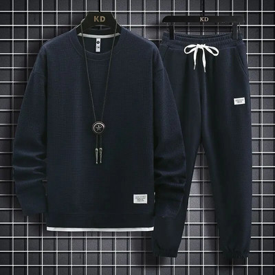 Seturi de costume pentru bărbați cu vafe, hanorac și pantaloni ocazional cu mâneci lungi pentru sport Tricou pentru bărbați Hanorac cu glugă Set de pantaloni casual, cu o formă lejeră