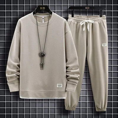Seturi de costume pentru bărbați cu vafe, hanorac și pantaloni ocazional cu mâneci lungi pentru sport Tricou pentru bărbați Hanorac cu glugă Set de pantaloni casual, cu o formă lejeră