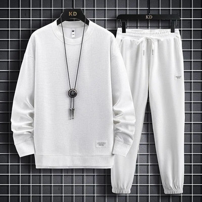 Seturi de costume pentru bărbați cu vafe, hanorac și pantaloni ocazional cu mâneci lungi pentru sport Tricou pentru bărbați Hanorac cu glugă Set de pantaloni casual, cu o formă lejeră