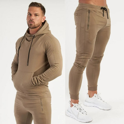 Jesenné ležérne športové oblečenie Pánske mikina s kapucňou Nohavice Sada bavlnenej mikiny Tepláky Pánske telocvične Fitness oblečenie Joggers Teplákové súpravy