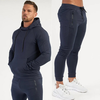 Jesenné ležérne športové oblečenie Pánske mikina s kapucňou Nohavice Sada bavlnenej mikiny Tepláky Pánske telocvične Fitness oblečenie Joggers Teplákové súpravy