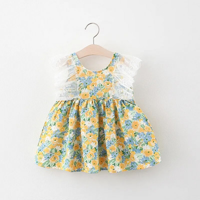 Καλοκαιρινό μωρό κοριτσάκι αμάνικο φόρεμα με βολάν με φλοράλ βαμβακερό κοντό μανίκι Νεογέννητα παιδικά φορέματα Ρούχα